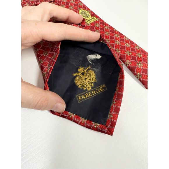 Fabergé Mens Red Gold Intricate Geometric Silk Tie - Picture 4 of 4